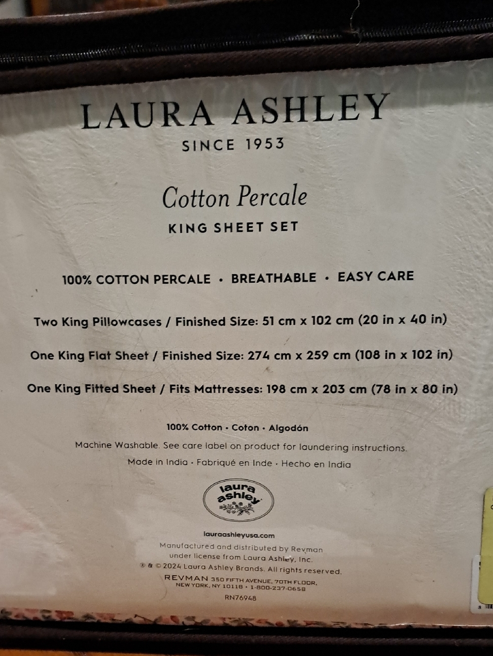 NIB NWT Floral Laura Ashley King Sheet Set. 100% Cotton Percale. - Picture 3 of 4